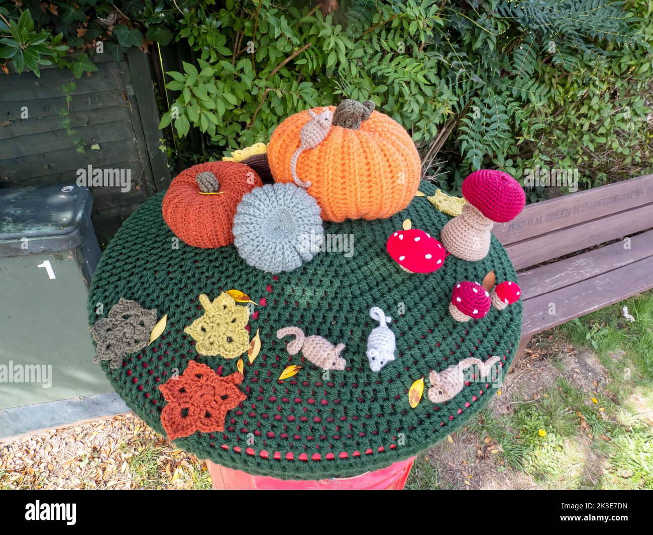 A yarn bombed post box in on the Isle of White, UK Stock Photo - Alamy