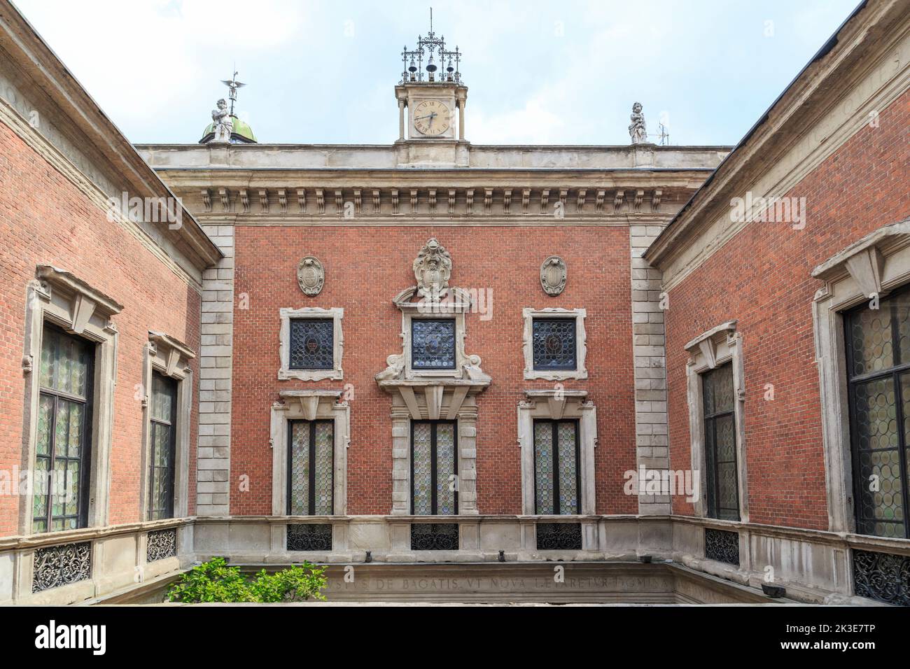 MILAN, ITALY - MAY 17, 2018: This is the facade of the mansion of Bagatti Valsecchi Museum from the inner courtyard. Stock Photo