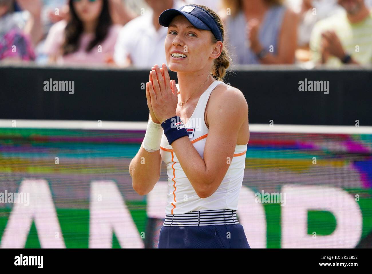 'S-HERTOGENBOSCH, NETHERLANDS - JUNE 12: Ekaterina Alexandrova of Russia celebrating her tournament win after the Womens Singles Final match between Aryna Sabalenka of Belarus and Ekaterina Alexandrova of Russia at the Autotron on June 12, 2022 in 's-Hertogenbosch, Netherlands (Photo by Joris Verwijst/BSR Agency) Stock Photo
