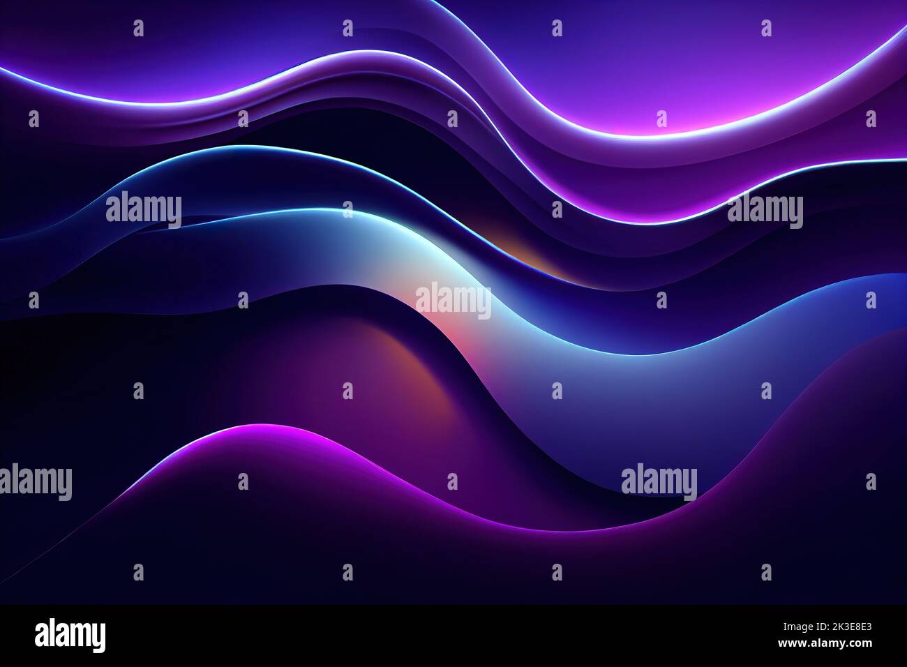 Colorful abstract background with lilac blue neon light waves pattern. 3D style illustration. Stock Photo