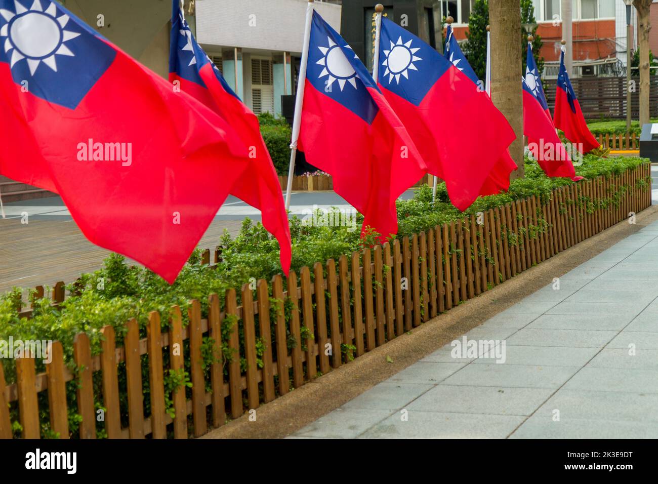 Taiwan Republic of China flags blowing in wind Stock Photo - Alamy