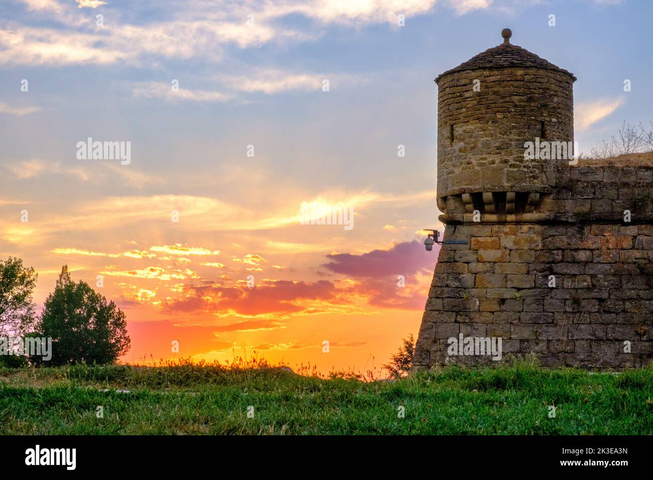 Sunset at the Citadel of Jaca, Spain Stock Photo