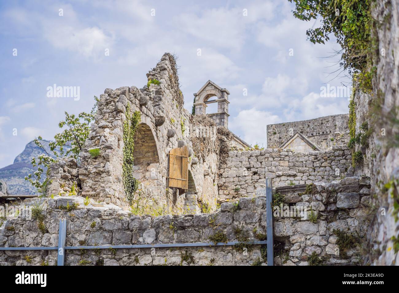 Old city. Sunny view of ruins of citadel in Stari Bar town near Bar