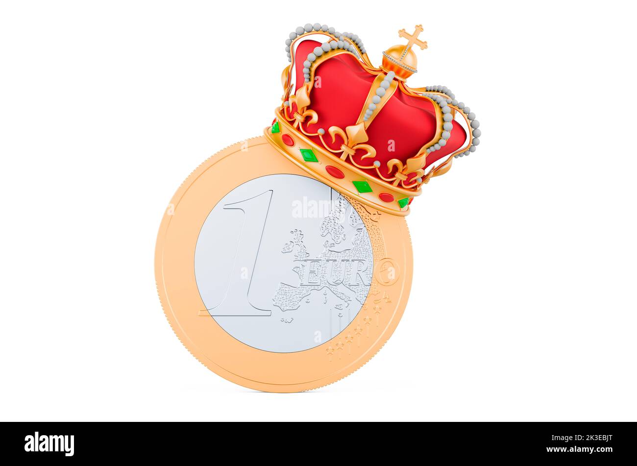 Euro coin with golden crown. 3D rendering isolated on white background Stock Photo