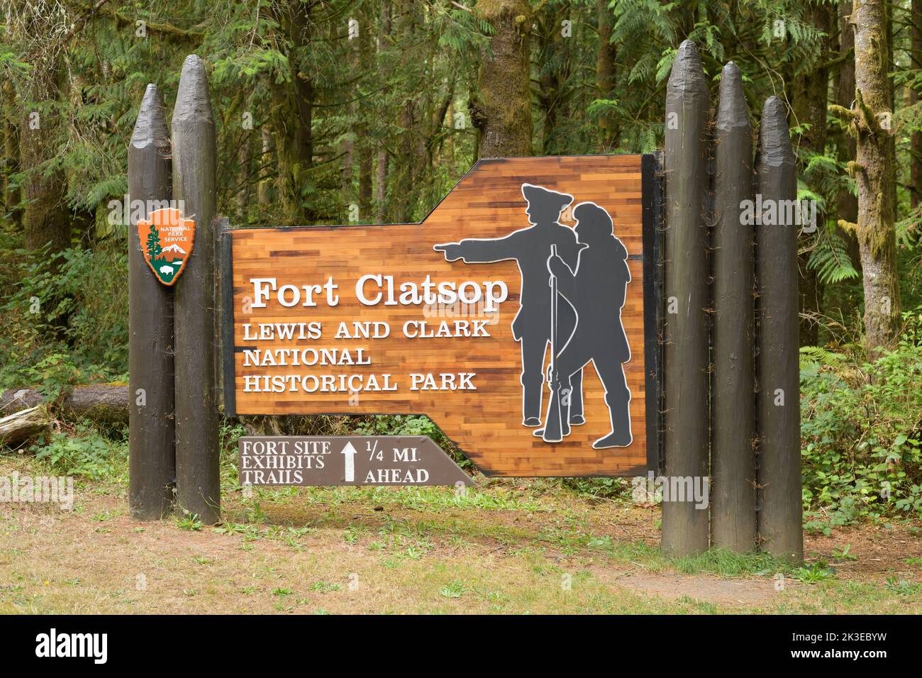 Astoria, OR, USA - September 21, 2022; Sign at Fort Clatsop in Lewis and Clark Historical Park in Northwest Oregon Stock Photo