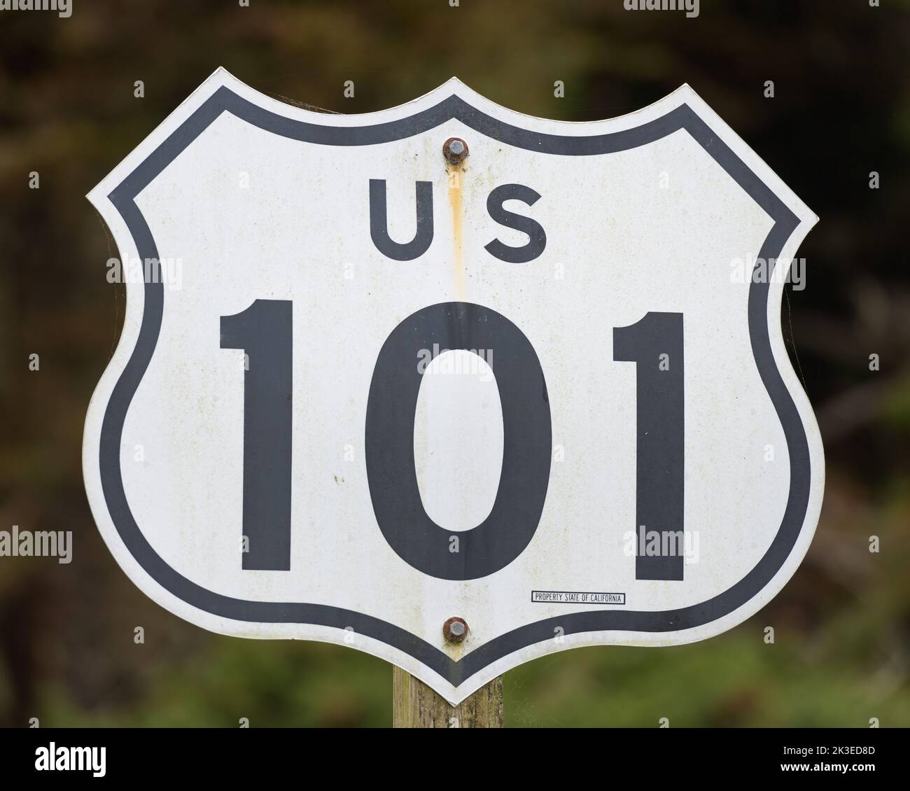 Smith River, CA, USA - September 17, 2022; Sign for US highway 101 in California in closeup Stock Photo