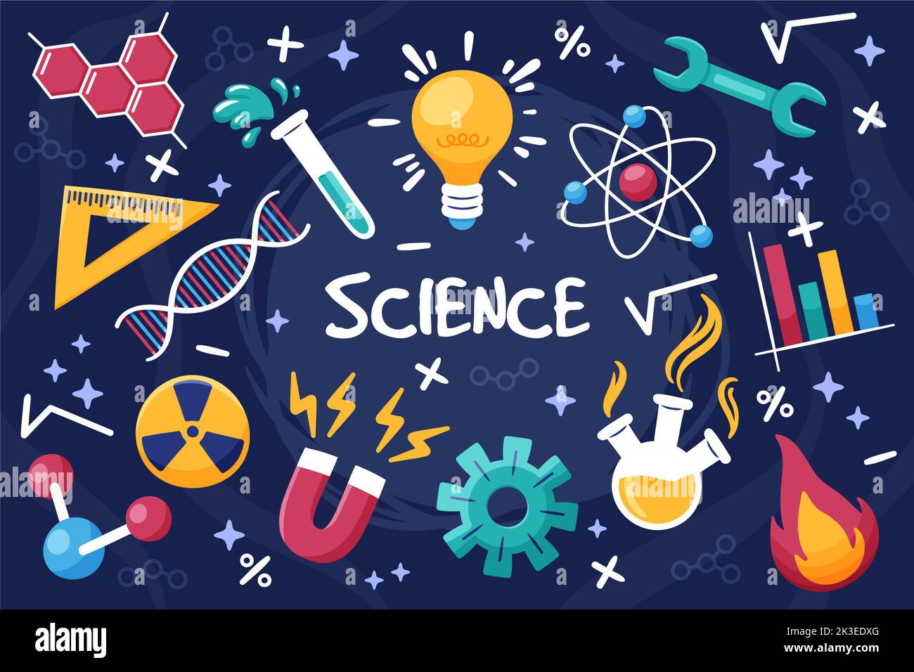 Hand-drawn science education background design Stock Photo