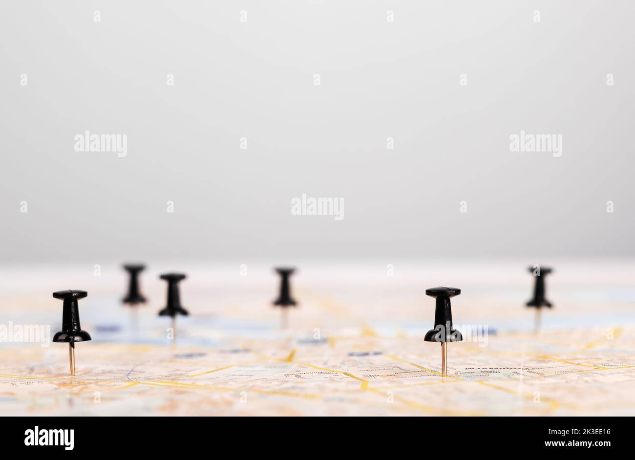 Pins on map. Trip route planning. Travel, sightseeing. High quality photo Stock Photo