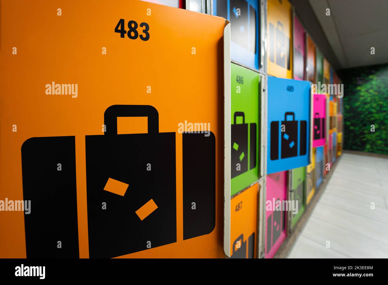 Colorful lockers for luggages in a train station Stock Photo Alamy