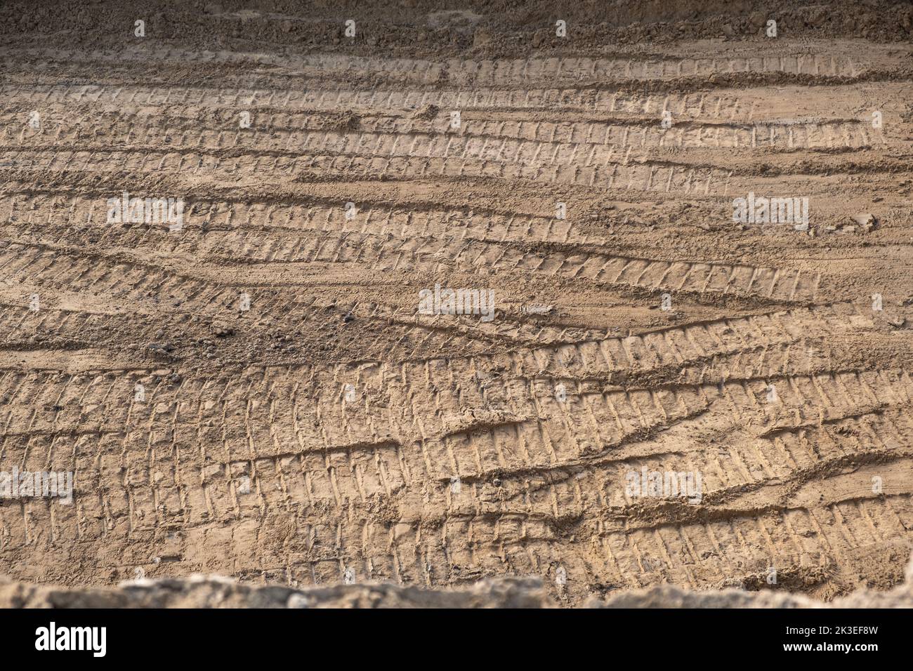 Soil ground, Car tire tracks tire track print on construction site