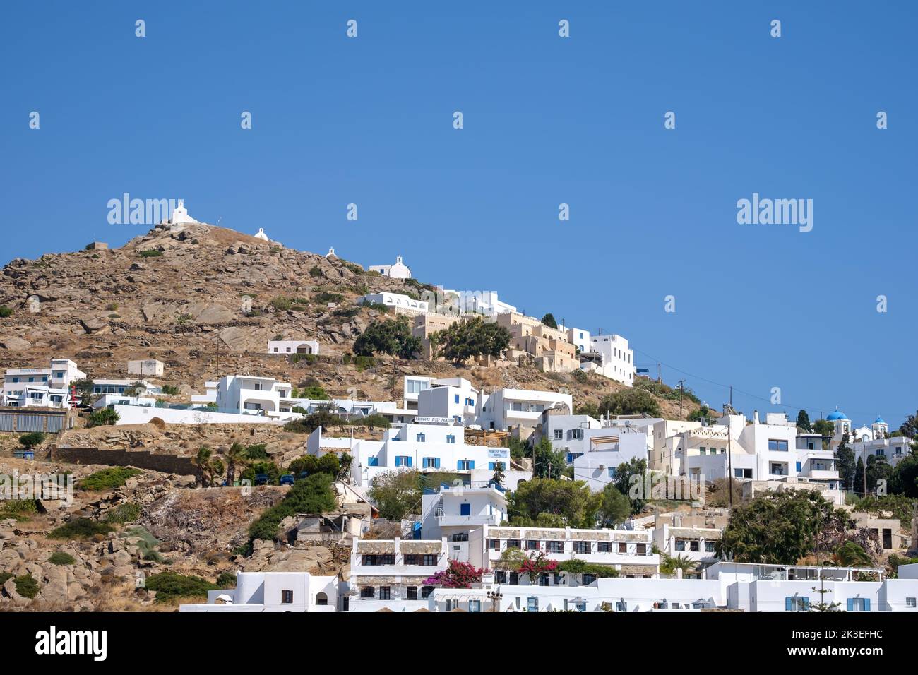 Ios, Greece - September 11, 2022 : The  beautiful whitewashed village of Ios in Greece Stock Photo
