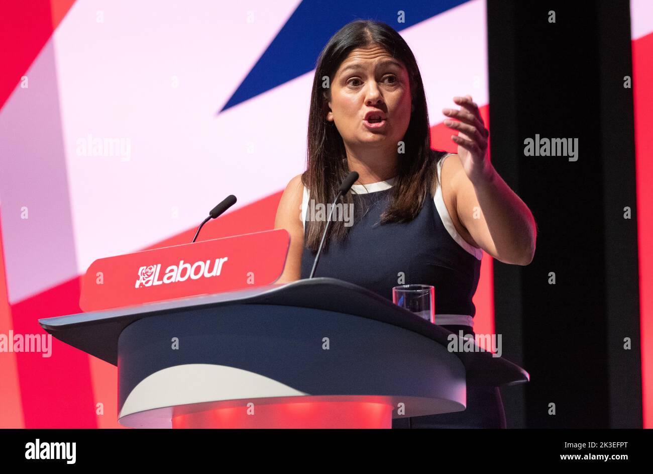 Liverpool, UK, 26.September 2022  Lisa Nandy , Shadow Secretary of State for Levelling Up, Housing, Communities & Local Government at Labour conference in Liverpool. Liverpool Kings Dock. Liverpool UK. Picture: gary Roberts/worldwidefeatures.com Stock Photo