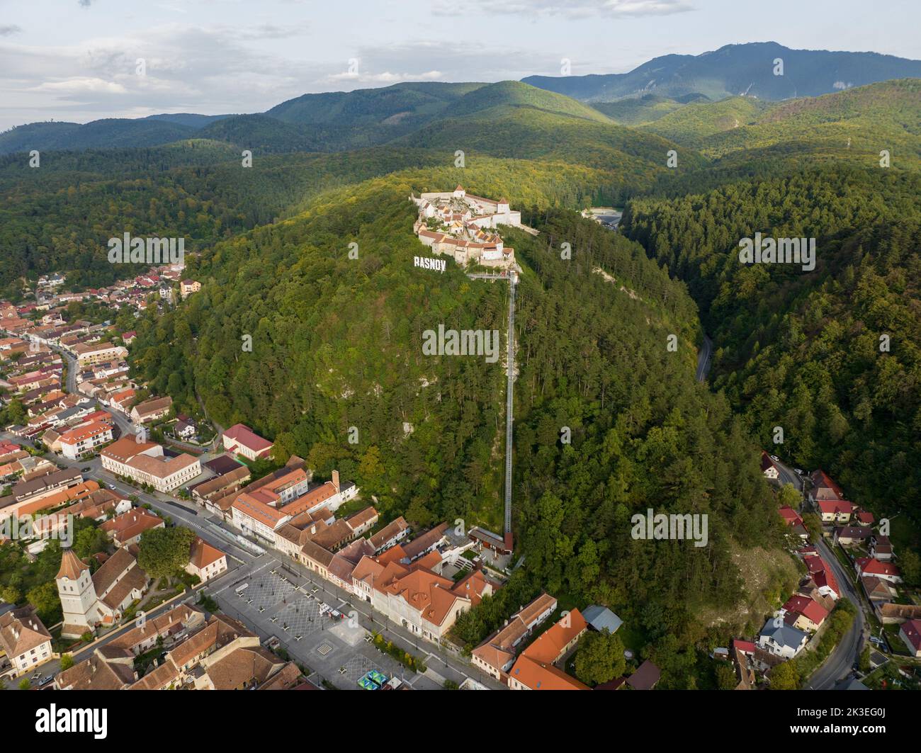 Aerial view of Rasnov fortress near the city of Brasov in Romania Stock ...