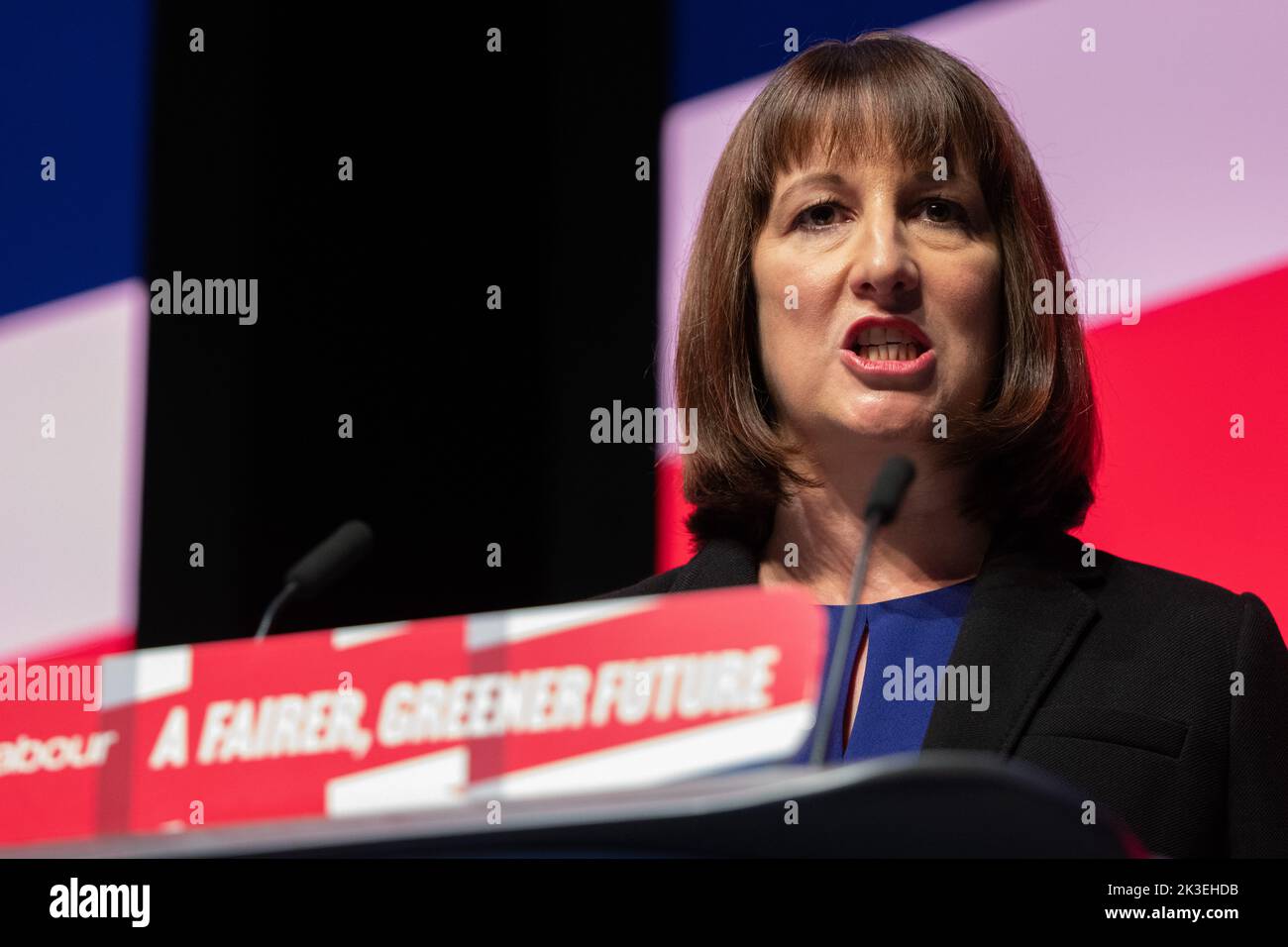 Liverpool, UK, 26.September 2022  Rachel Reeves Shadow Chancellor of the Exchequer addresses Labour conference in Liverpool. .Liverpool Kings Dock. Liverpool UK. Picture: gary Roberts/worldwidefeatures.com Stock Photo