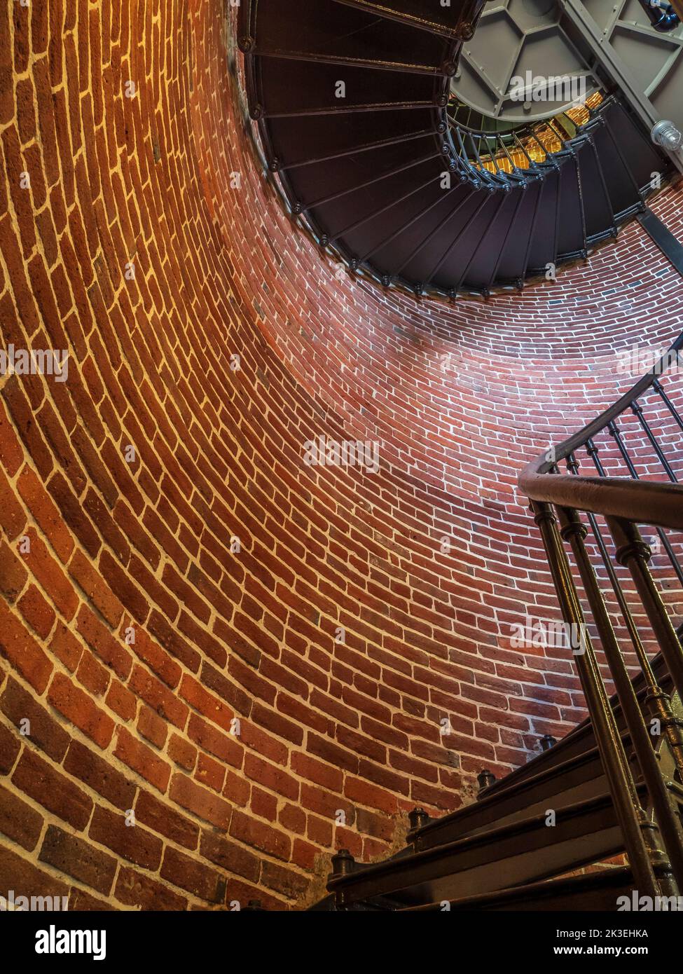 Interior circular stairs, Heceta Head Lighthouse north of Florence, Oregon. Stock Photo