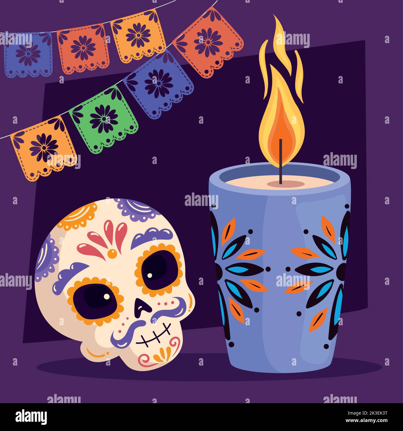 dia de los muertos skull with candle Stock Vector Image & Art Alamy