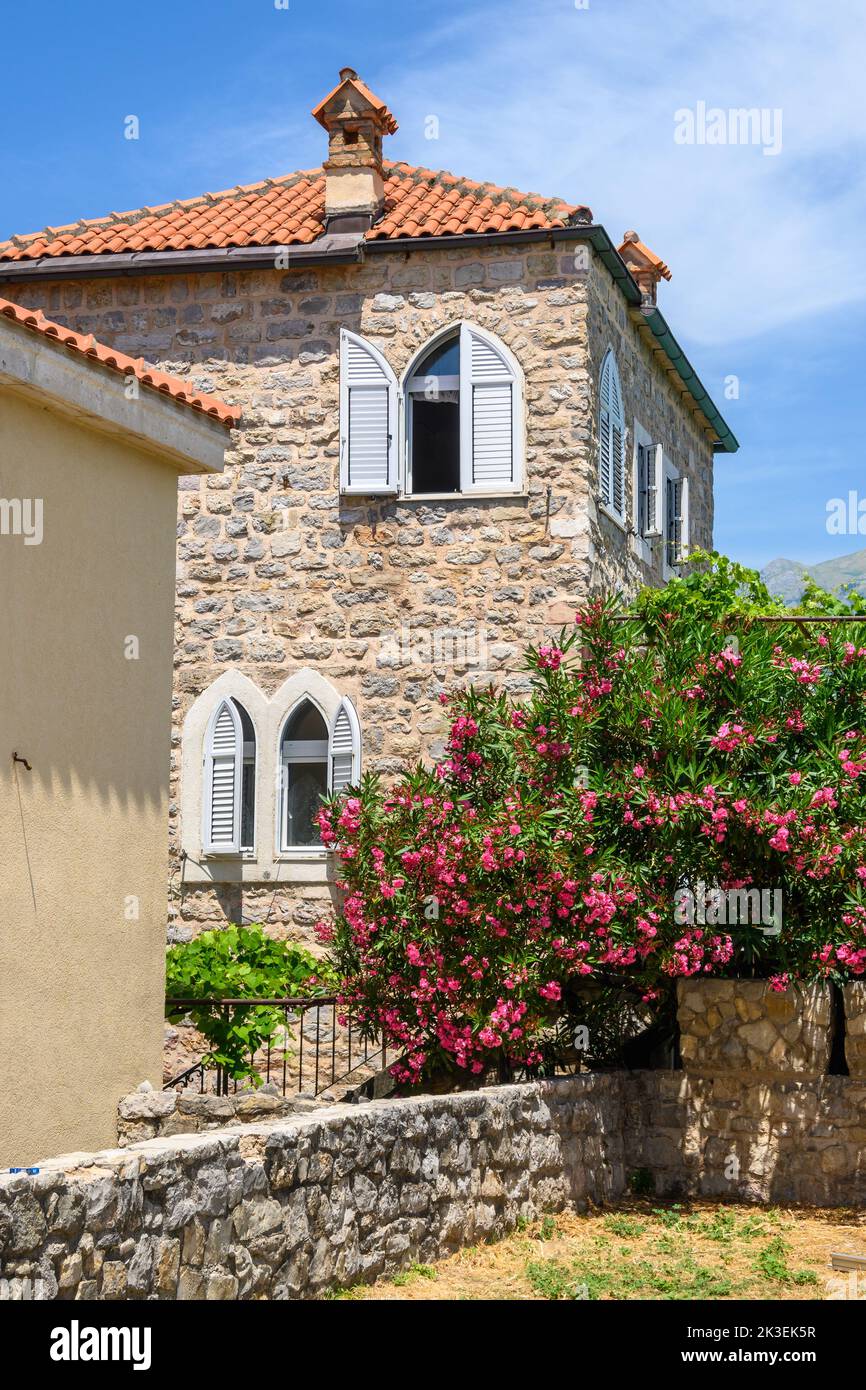 Traditional Montenegrin architecture in the Old Town of Budva. Montenegro Stock Photo