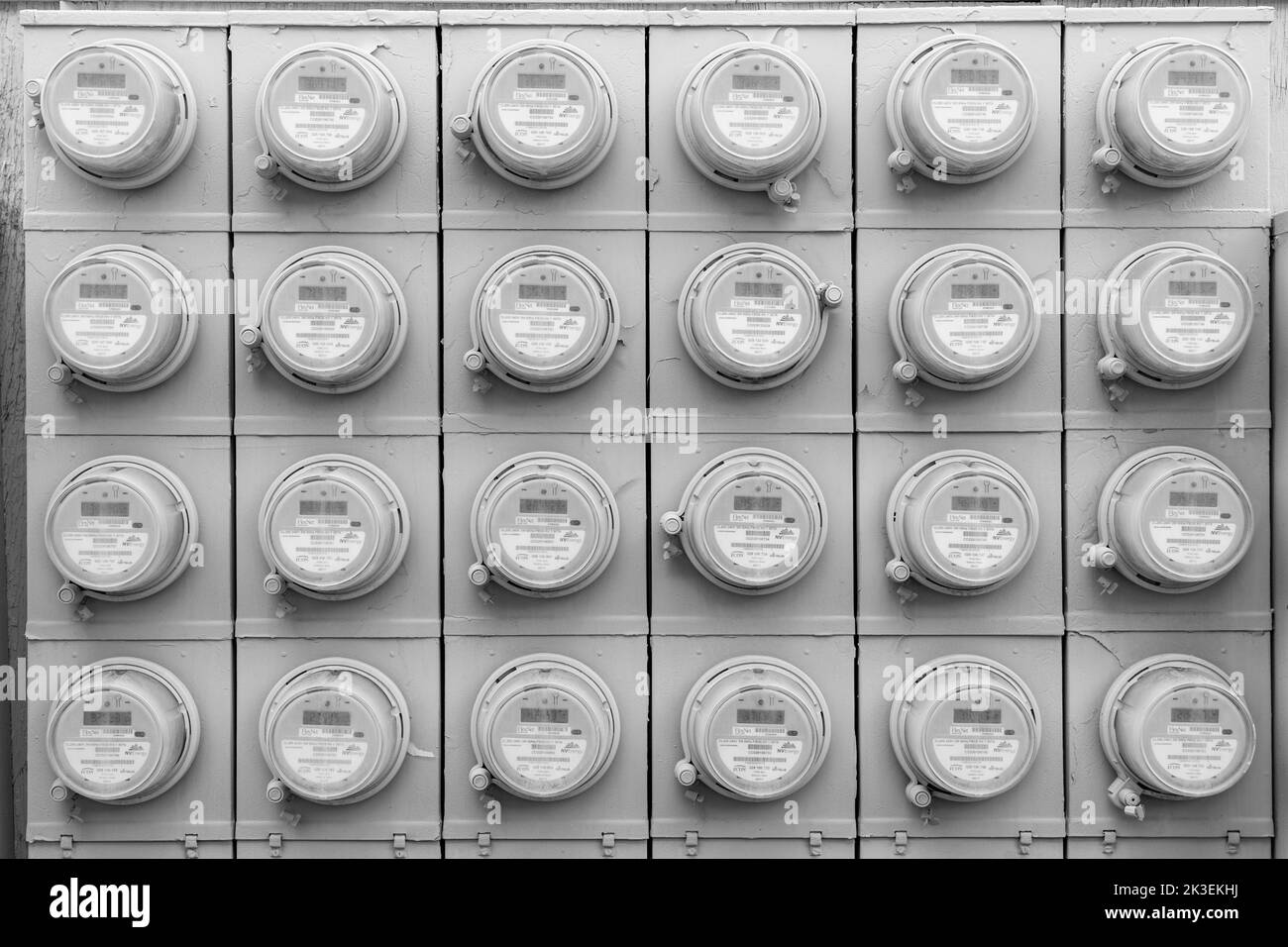 Las Vegas, USA - March 10, 2019: electricity meters of an appartment building in Las Vegas Stock Photo