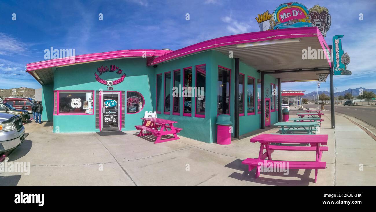 Kingman, USA - March 9, 2019: Mr. D'z Diner is a landmark on Route 66 in Kingman. Stock Photo