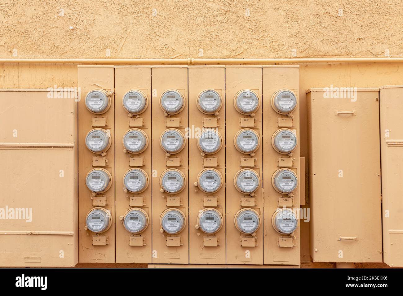 Las Vegas, USA - March 10, 2019: electricity meters of an appartment building in Las Vegas Stock Photo