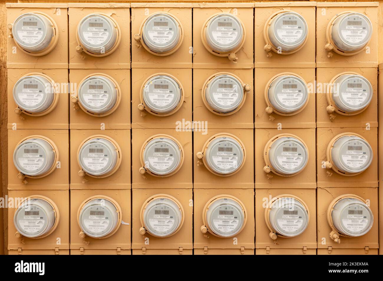 Las Vegas, USA - March 10, 2019: electricity meters of an appartment building in Las Vegas Stock Photo