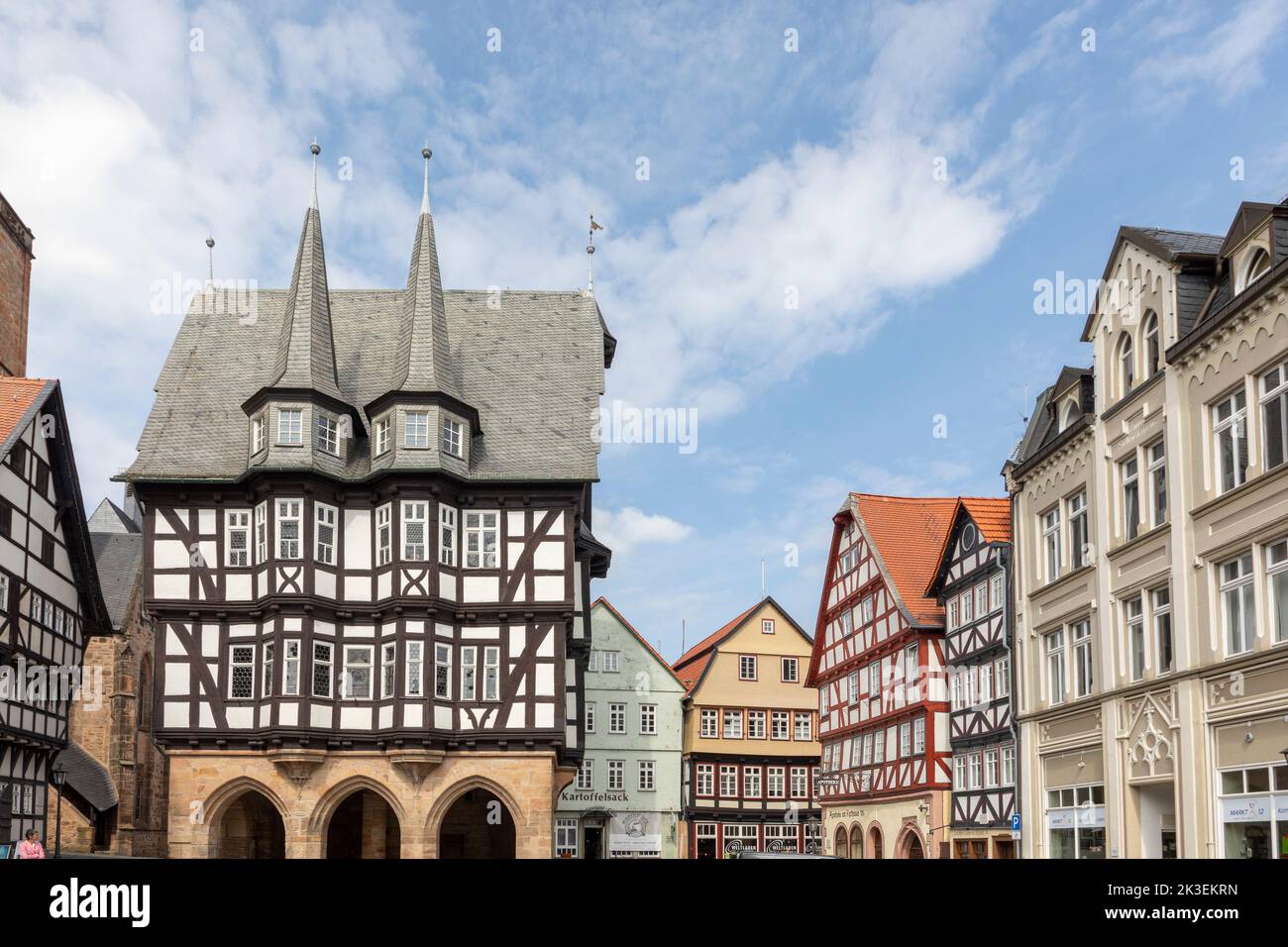 Alsfeld, Germany - June 25, 2021: famous town hall and half timbered