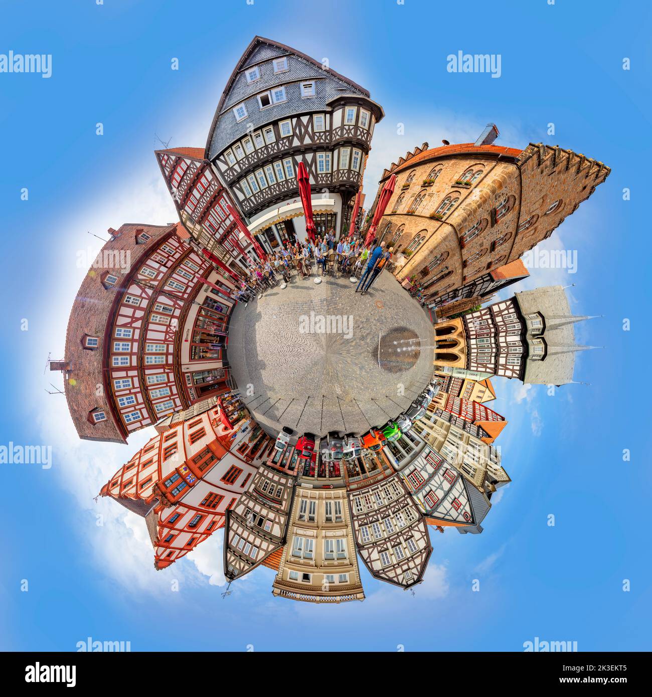 Alsfeld, Germany - June 25, 2021: tiny world format at famous town hall and half timbered historic houses at central square in Alsfeld, germany. Stock Photo