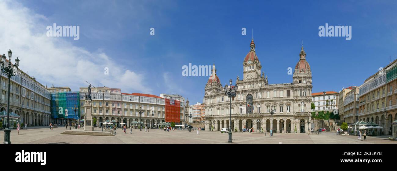 La Coruna, Spain - September 2, 2021: City Hall or Municipal Palace or Concello da Coruna at the Plaza de Maria Pita square in A Coruna in Galicia, Sp Stock Photo