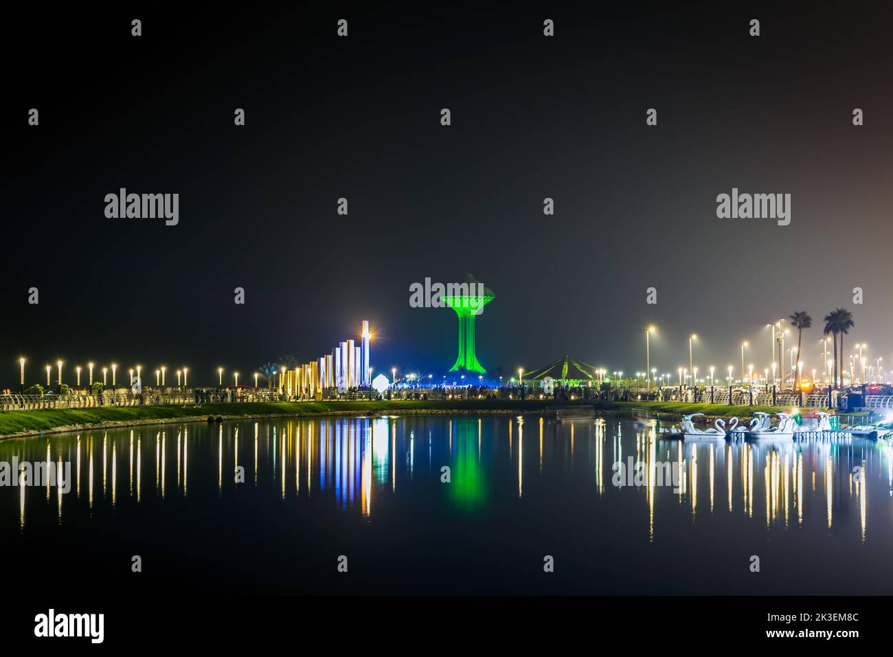 Night view of the Khobar corniche in Saudi National  Day at Khobar city, Saudi Arabia Stock Photo