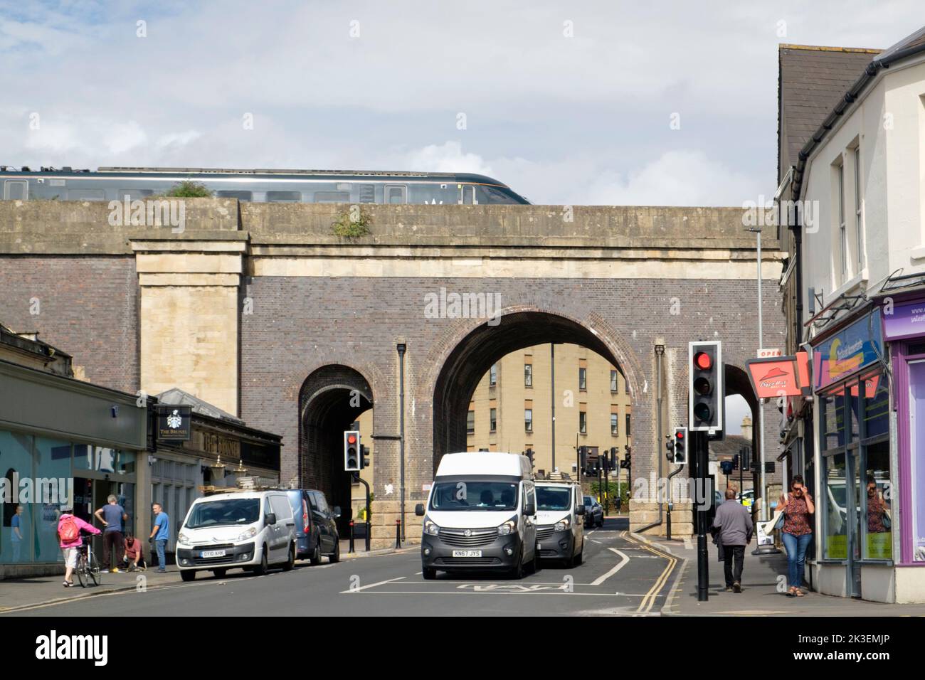 Around Chippenham, a popular town in wiltshire UK. Intercity train going over Brunel's arches Stock Photo