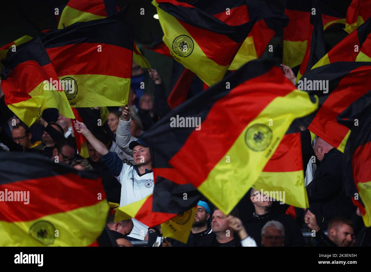Soccer Football - UEFA Nations League - Group C - England v Germany - Wembley Stadium, London, Britain - September 26, 2022 Germany fans display flags inside the stadium before the match REUTERS/Hannah Mckay Stock Photo