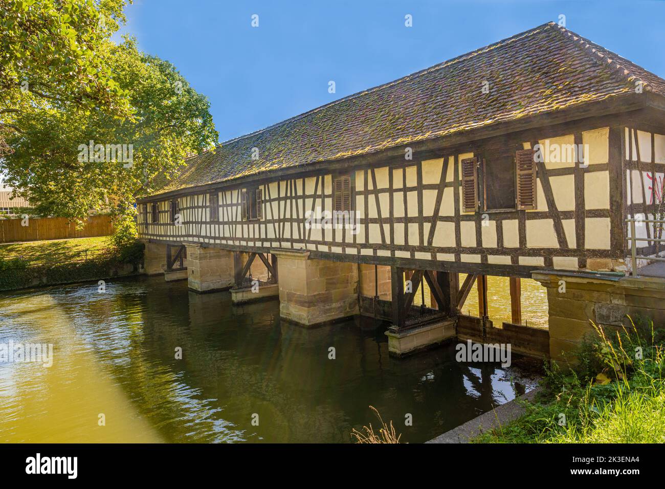 Historic Truss Bridge (Water house) on the Neckar river, Esslingen