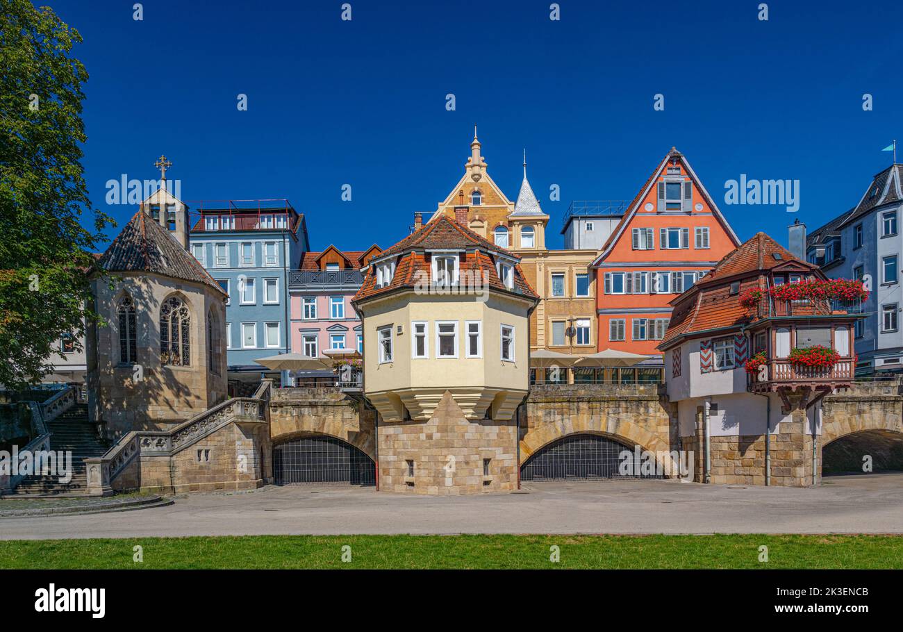 Inner bridge (Innere Bruecke) in Esslingen, which originally had eleven arches over the two river canals. Baden-Wuerttemberg, Germany, Europe Stock Photo
