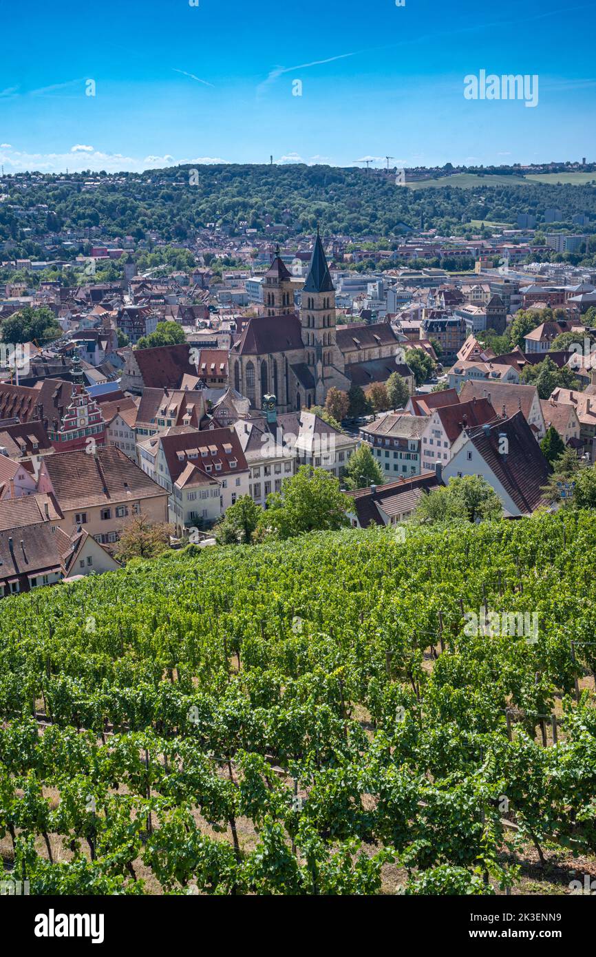 View from the castle on the old town of Esslingen am Neckar with the St. Dionys Church  . Baden-Wuerttemberg, Germany, Europe Stock Photo