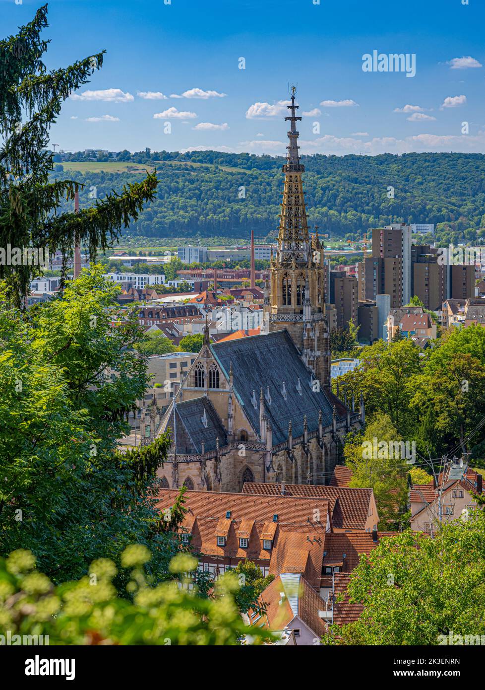 Neckarhaldenweg with a view to Church of Our Lady, Esslingen, Baden-Württemberg, Germany Stock Photo