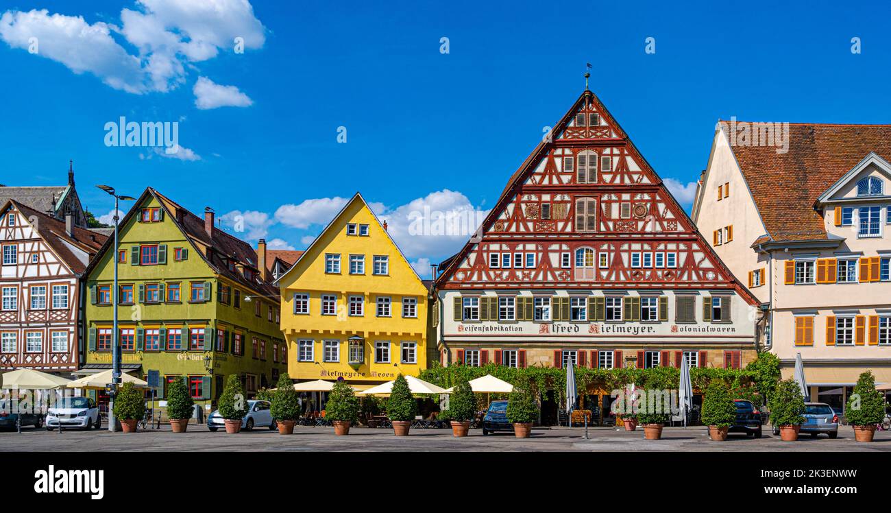 Half-timbered houses (Kielmeyer House) at the market place in Esslingen ...