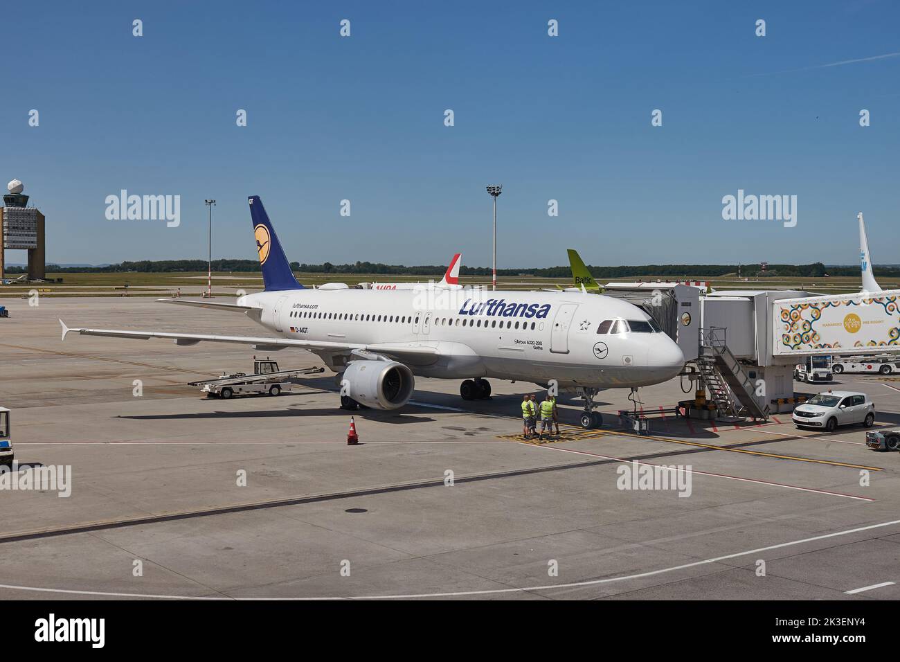 Airplane arriving at the terminal Stock Photo Alamy