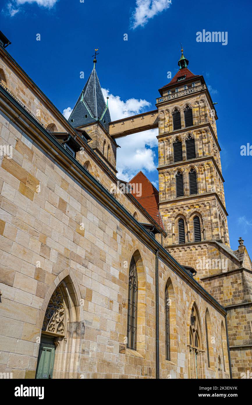The steeples of the St. Dionysius church (Stadtkirche St. Dionys), Esslingen (Esslingen-am-Neckar), Baden-Wurttemberg, Germany, Europe Stock Photo