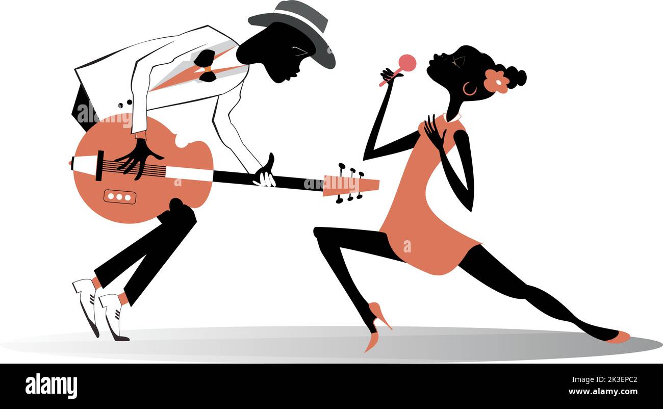 African man plays guitar and African singer woman sings to microphone