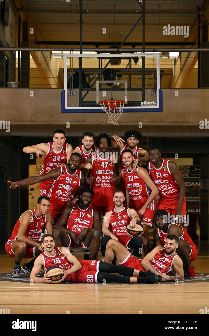 The team poses at a photoshoot of Belgian Basketball team Spirou