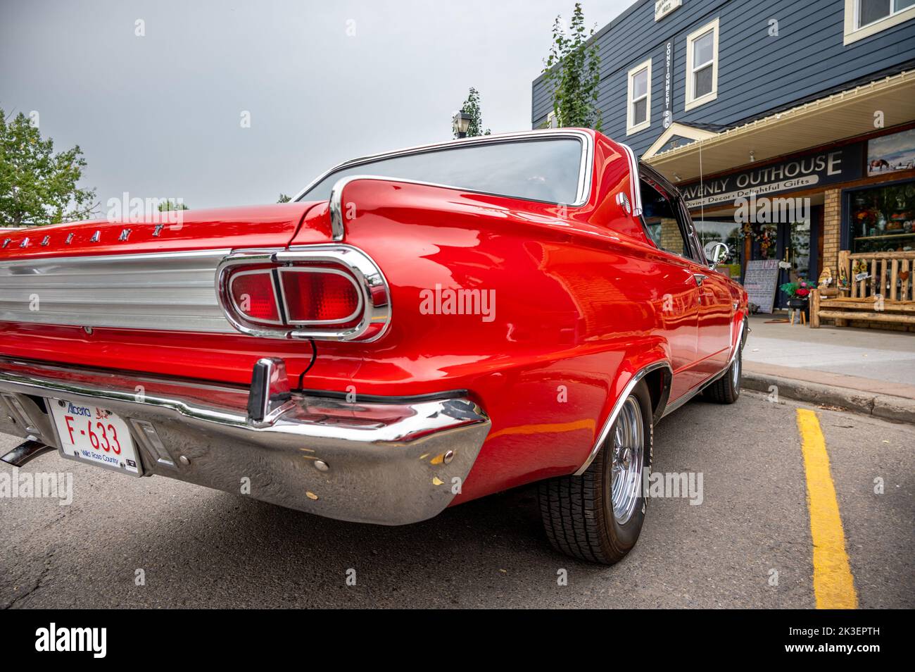 Cochrane, Alberta - September 11, 2022: A 1963 Plymouth Valiant car. Stock Photo