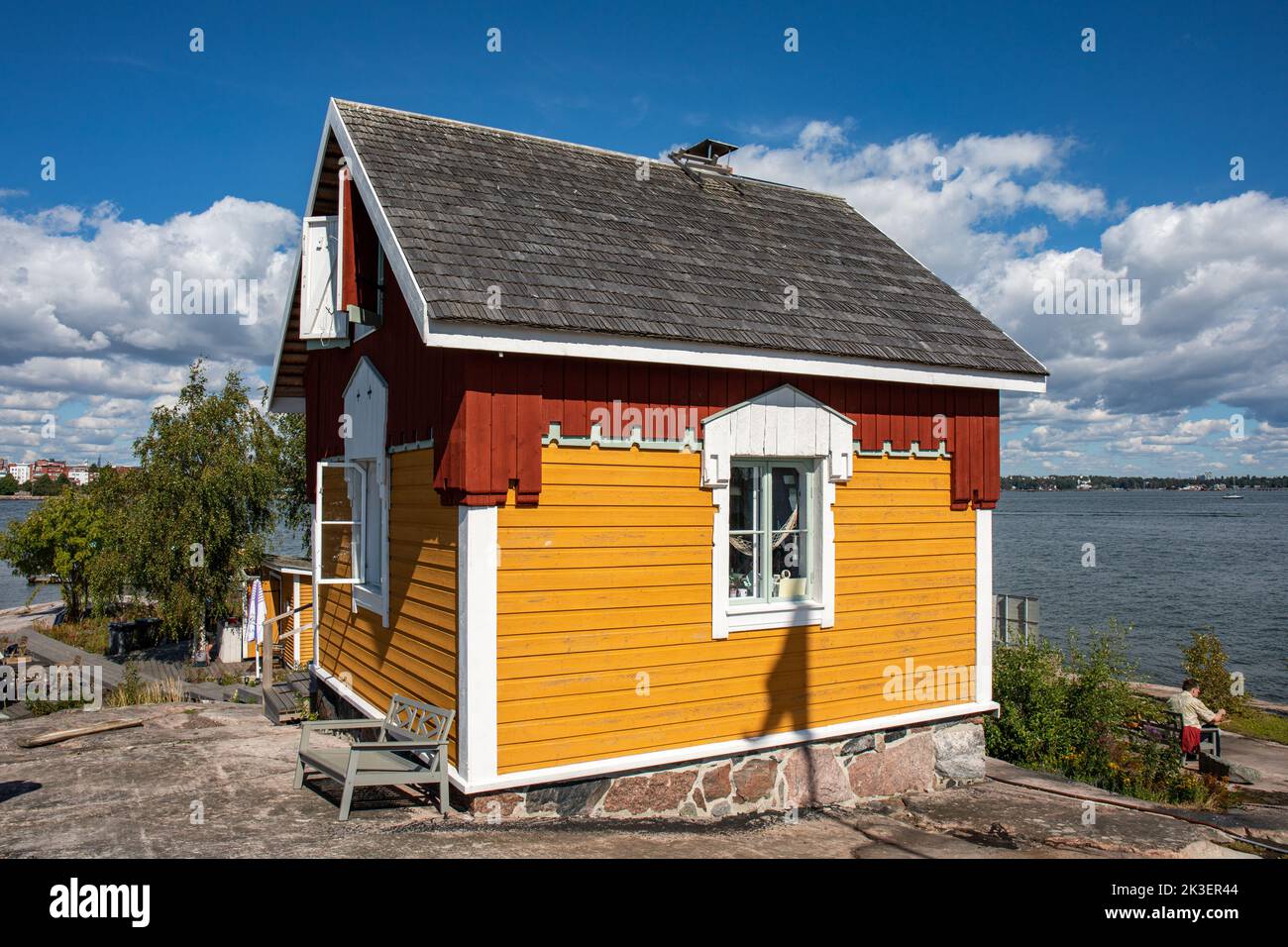 Cafe Kobben, an old pilot house turned into a café in Katajanokanluoto islet in Helsinki, Finland Stock Photo