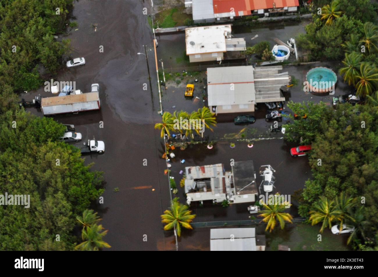 Salinas, United States. 19 September, 2022. A U.S. Coast Guard aircrew conduct an overflight of the southern coast searching for survivors in the aftermath of Hurricane Fiona, September 19, 2022 near Salinas, Puerto Rico. Credit: CPO Stephen Lehmann/US Coast Guard/Alamy Live News Stock Photo