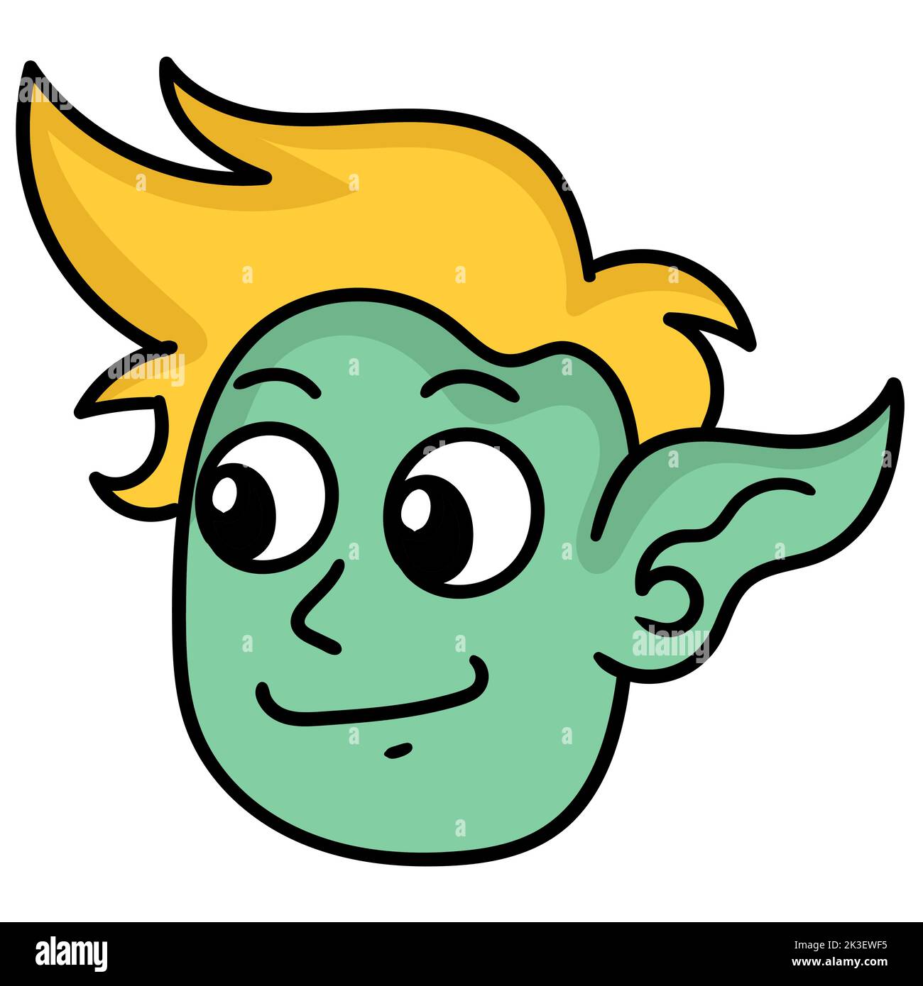 A vector of green elf head with smile isolated in white background ...