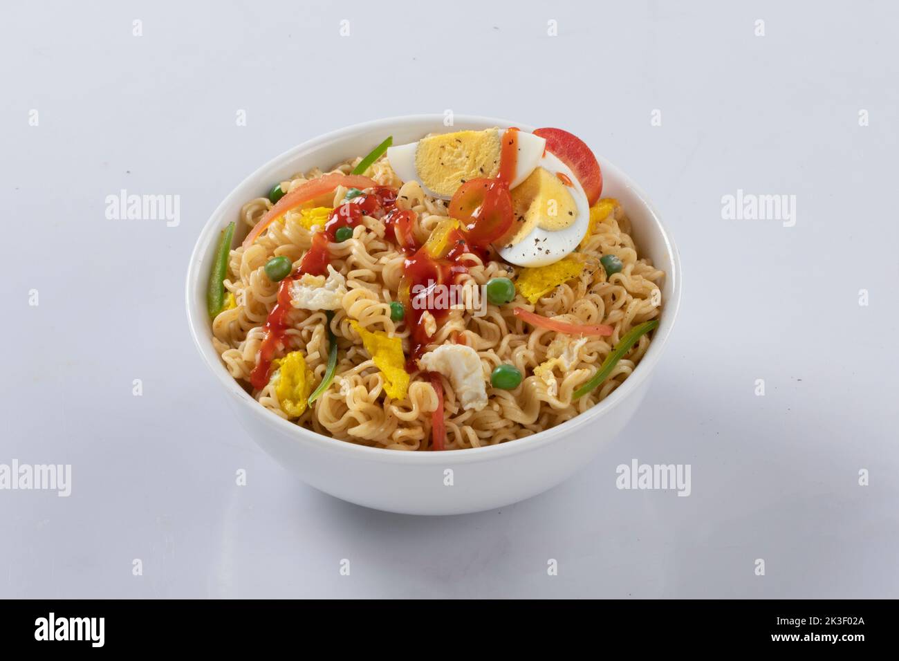 plane, chicken, egg, beef, prawn instant noddle's isolated on white background for design or packaging Stock Photo