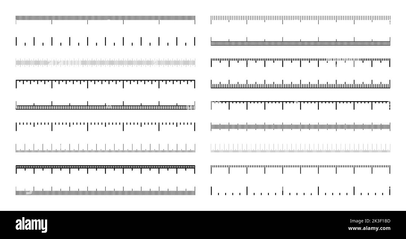 Various measurement scales with divisions. Realistic scale for