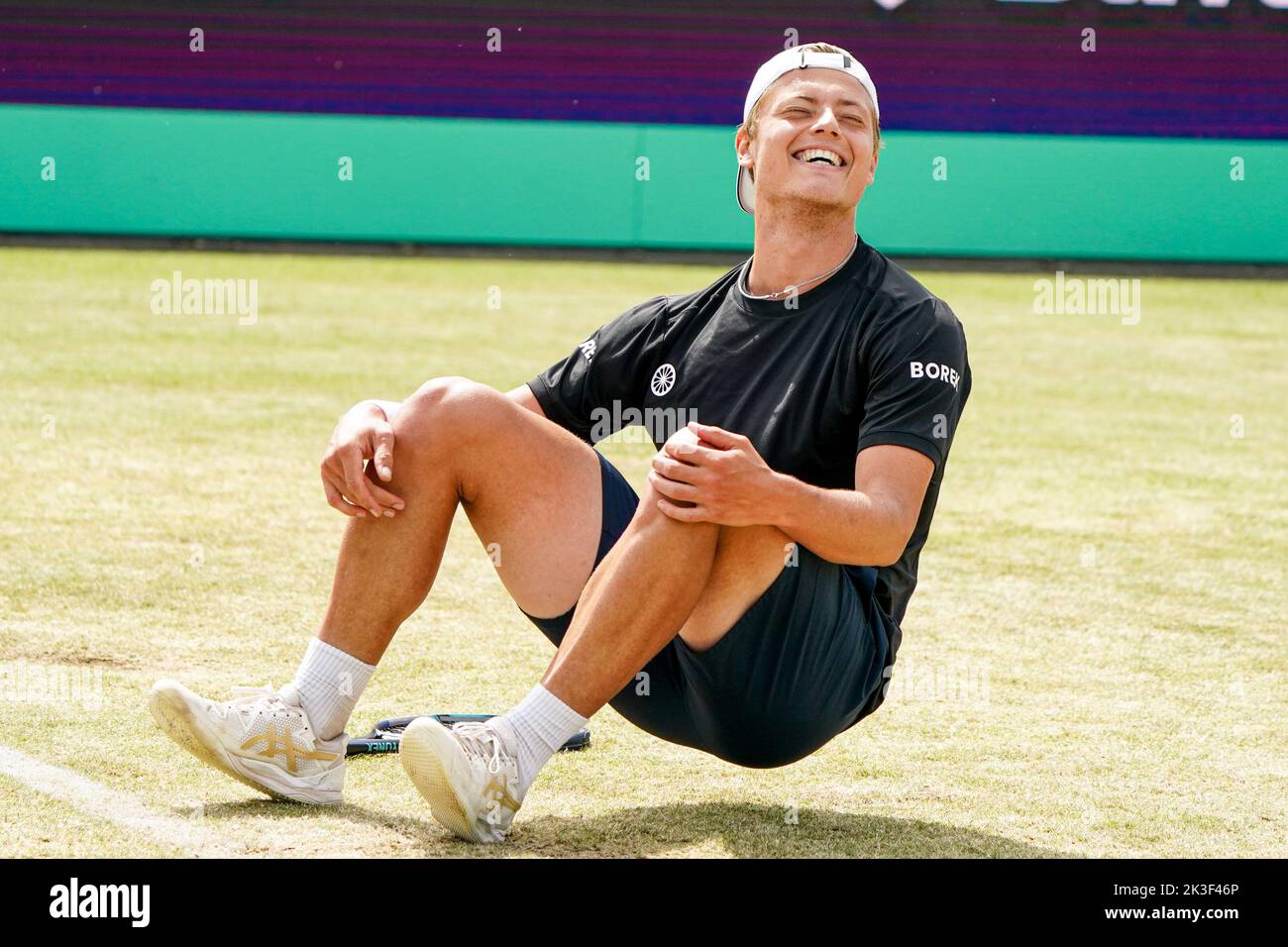 'S-HERTOGENBOSCH, NETHERLANDS - JUNE 12: Tim van Rijthoven of the Netherlands reacts after the Mens Singles Final match between Daniil Medvedev of Russia and Tim van Rijthoven of the Netherlands at the Autotron on June 12, 2022 in 's-Hertogenbosch, Netherlands (Photo by Joris Verwijst/BSR Agency) Stock Photo