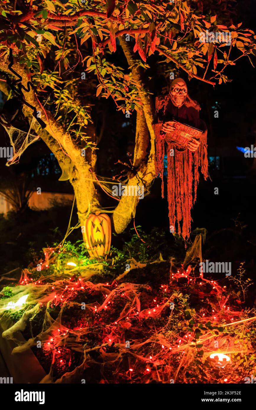Night view of the Halloween decoration in Alegria Avenue at Sierra