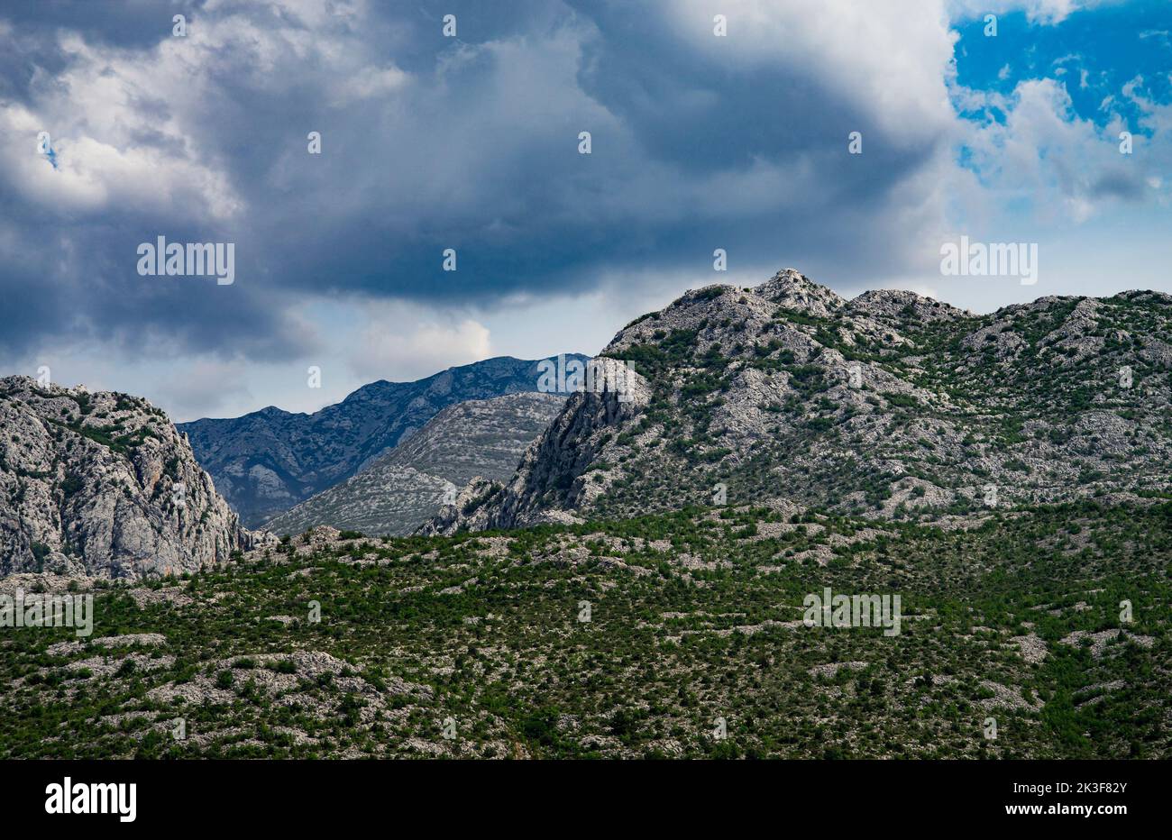 Landscape view of mediterranean mountains, located in Croatia, Paklenica. Stock Photo