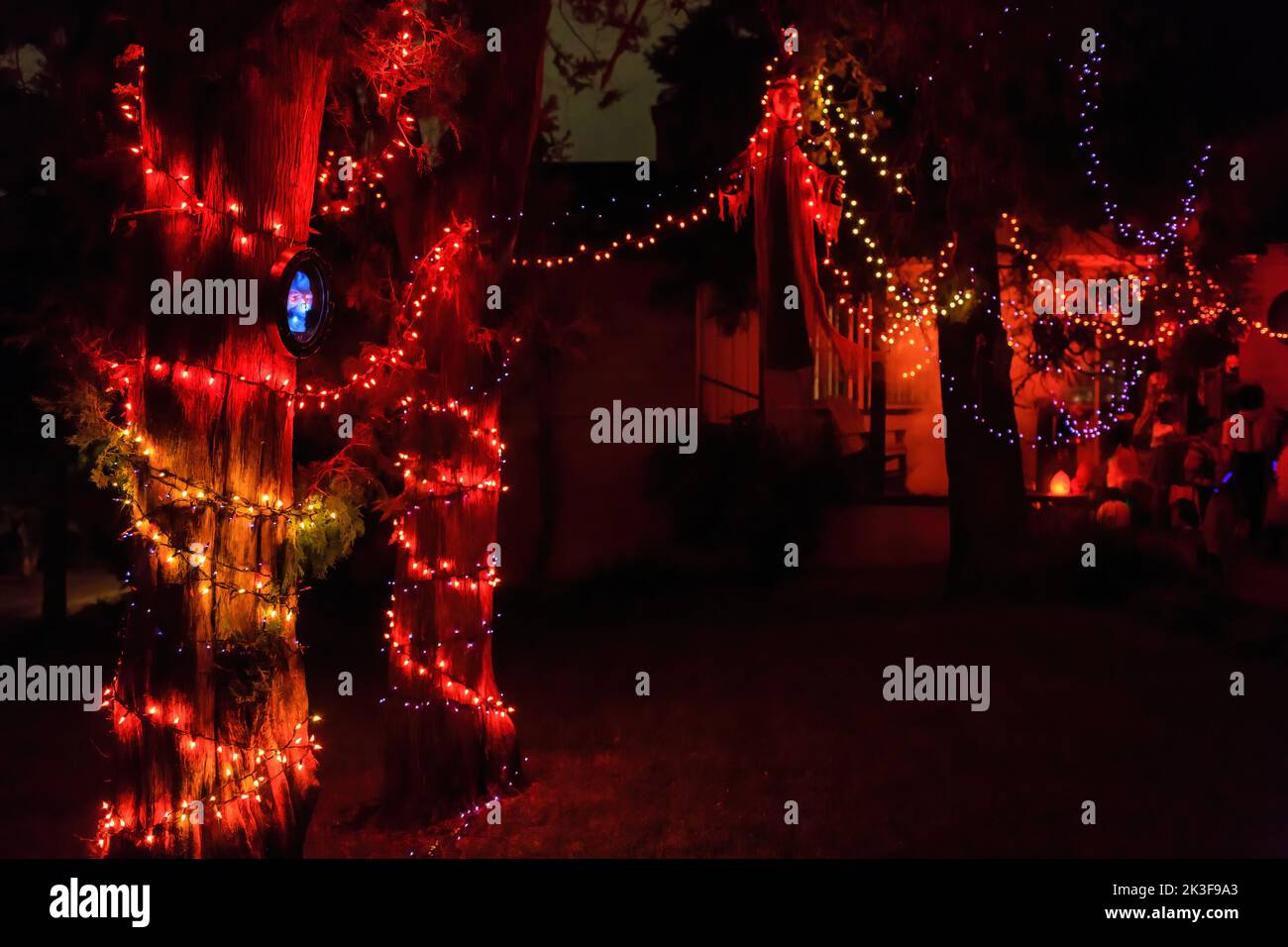 Sierra Madre, OCT 31 2014 Night view of the Halloween decoration in